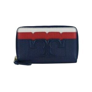 Tory Burch Scallop T-slim Women's Leather Tricolor Zip Continental Wallet